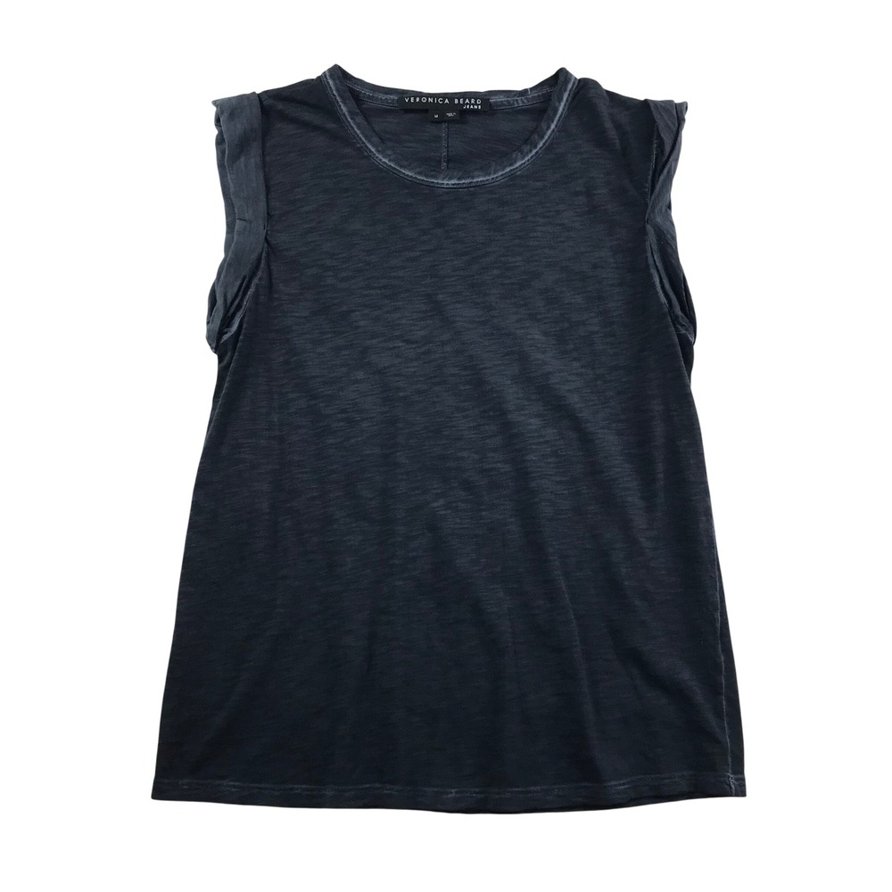 Veronica Beard Jeans Muscle Tee Faded Navy Pima Cotton Rolled Cap Sleeve Medium